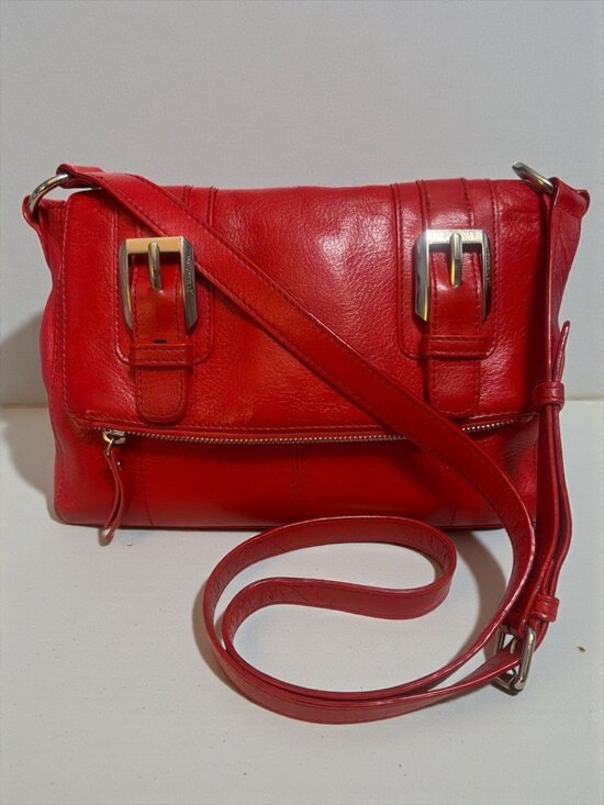 b. makowsky Handbags - B Makowsky Fold Over Cherry Red Pebbled Leather Crossbody Bag Adjustable Strap